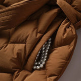 Women's elegant down jacket with belt