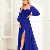 Women’s Evening Prom Gown - Off Shoulder - Sequin Bodice - Long Sleeve - High Slit Elegant Dress