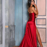 Women's Evening Prom Gown - Strapless Fitted Bodice - High Slit Elegant Formal Dress