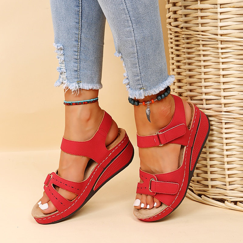 Women's Orthopedic soft sole wedge sandal with velcro closure