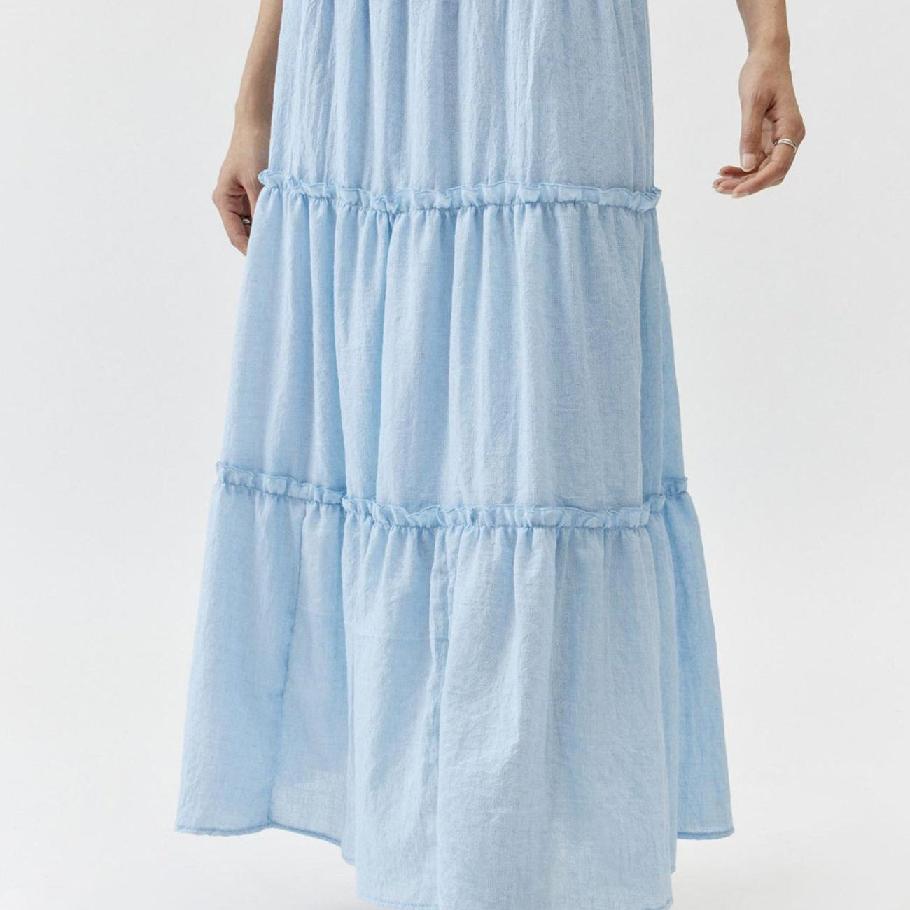 Women's Maxi Skirt - Tiered Flowy Design - Lightweight Cotton Linen - Elastic Waist