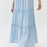 Women's Maxi Skirt - Tiered Flowy Design - Lightweight Cotton Linen - Elastic Waist