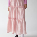 Women's Maxi Skirt - Tiered Flowy Design - Lightweight Cotton Linen - Elastic Waist