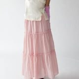 Women's Maxi Skirt - Tiered Flowy Design - Lightweight Cotton Linen - Elastic Waist