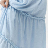 Women's Maxi Skirt - Tiered Flowy Design - Lightweight Cotton Linen - Elastic Waist