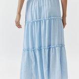 Women's Maxi Skirt - Tiered Flowy Design - Lightweight Cotton Linen - Elastic Waist