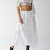 Women's Maxi Skirt - Tiered Flowy Design - Lightweight Cotton Linen - Elastic Waist