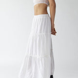 Women's Maxi Skirt - Tiered Flowy Design - Lightweight Cotton Linen - Elastic Waist