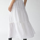 Women's Maxi Skirt - Tiered Flowy Design - Lightweight Cotton Linen - Elastic Waist