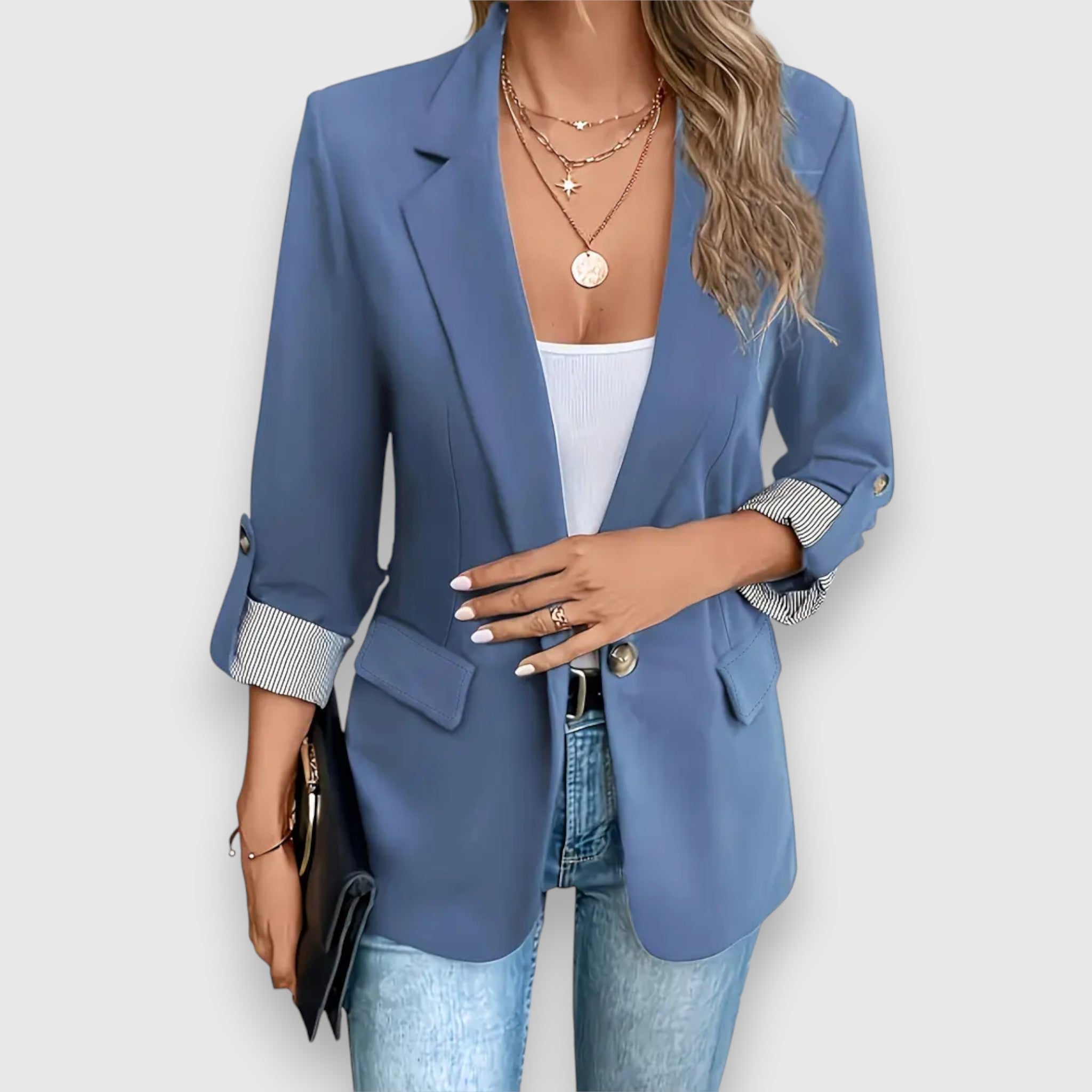 Women’s Blazer – Structured Fit – Single-Breasted – Notched Lapel – Rolled Cuff Sleeves