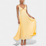 Charlotte | Hyperdimensional Yellow Pleated Maxi Dress
