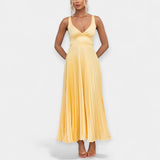 Charlotte | Hyperdimensional Yellow Pleated Maxi Dress