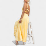 Charlotte | Hyperdimensional Yellow Pleated Maxi Dress