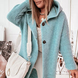 Knitted Hoodie Cardigan with Buttons | Warm Winter Long-Sleeve Sweater Coat