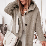 Knitted Hoodie Cardigan with Buttons | Warm Winter Long-Sleeve Sweater Coat