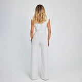 Women's Jumpsuit - Sleeveless High Neck - Fitted Bodice - Wide-Leg with Waist Tie