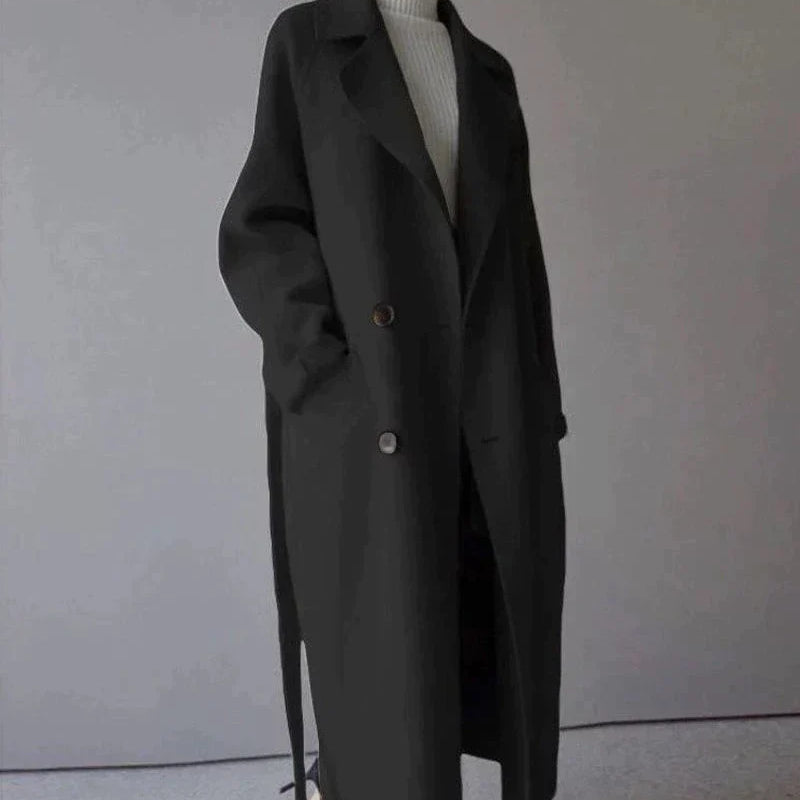 Women's oversized women's coat with belt and narrow collar