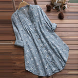 Women’s Blouse – Relaxed Fit – V-Neck – Button Front – Floral Print – Breathable Blend