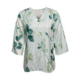 Leaf print v-neck formal blouse for women