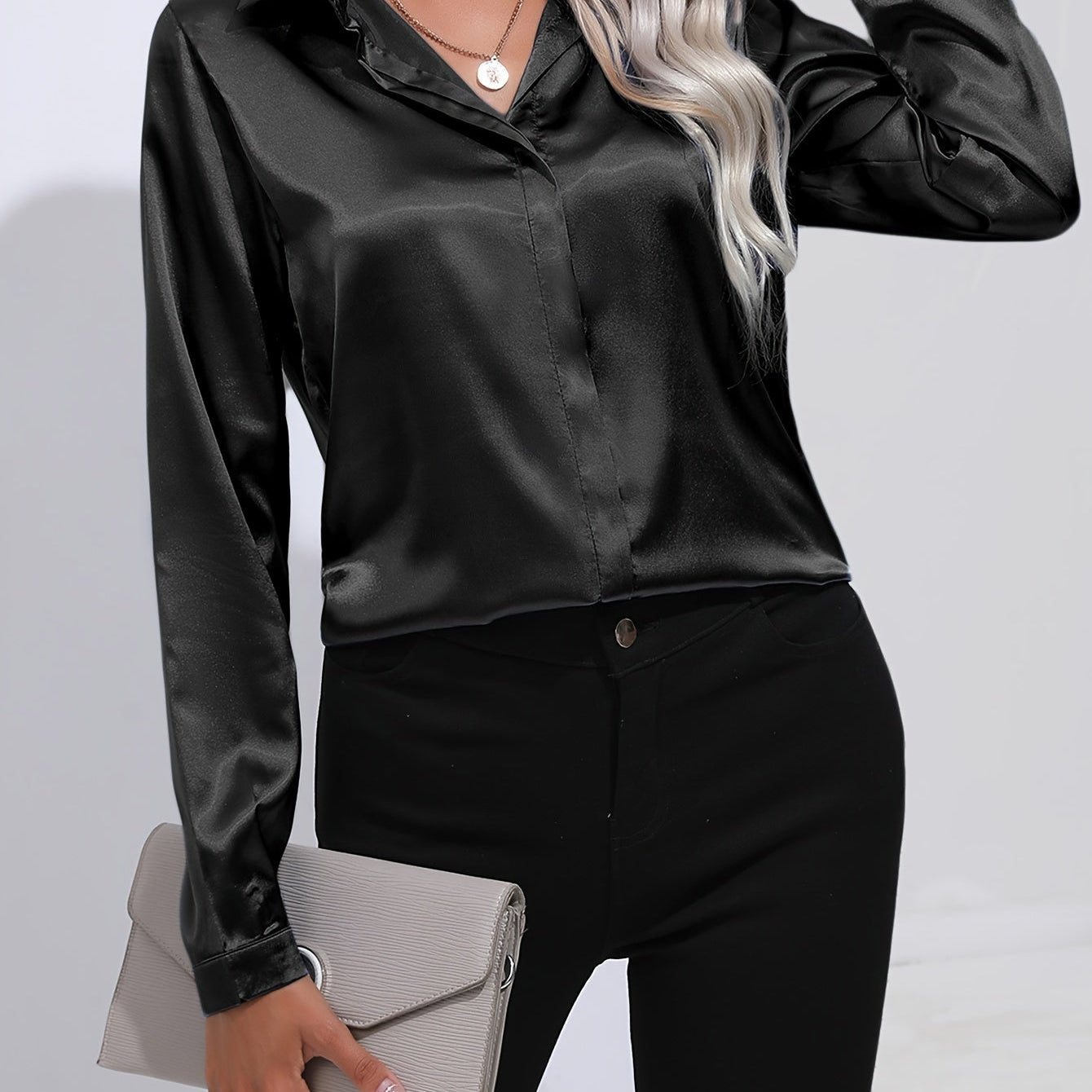 Luna - Satin Button-Up Blouse