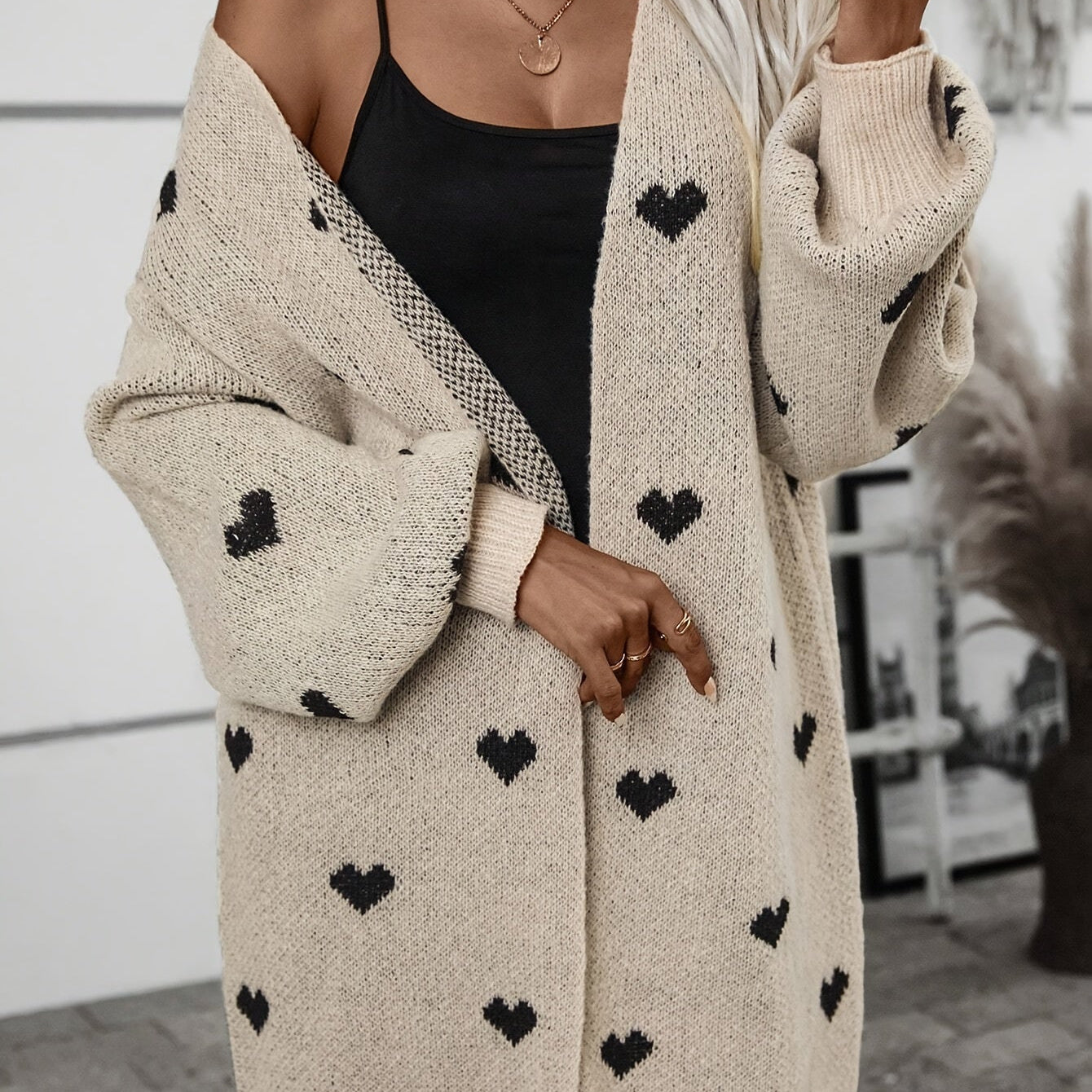 Knitted Cardigan with Heart Pattern in Soft Fabric