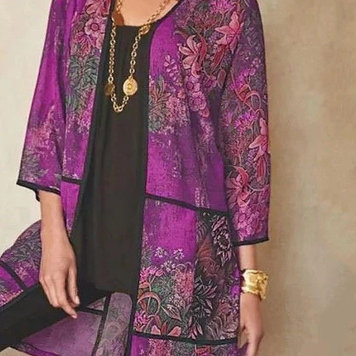 Women’s Tunic Blouse – Relaxed Fit – Sheer Breathable Fabric – 3/4 Sleeve – Printed Pattern
