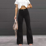 Women's Flared Trousers - High-Waisted - Vintage Bell-Bottom Style - Soft Textured Fabric