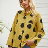 Women’s Blouse – Relaxed Fit – Polka Dot – Button Front – Long Sleeve – Breathable Blend
