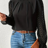 Sienna | Chic Pleated Top with Sheer Mesh Sleeves for Women