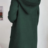 Women's ribbed open-front cardigan with hood and pockets
