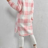 Women's plaid jacket with plush collar and buttons