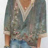 Women's stylish printed v-neck loose-fitting blouse