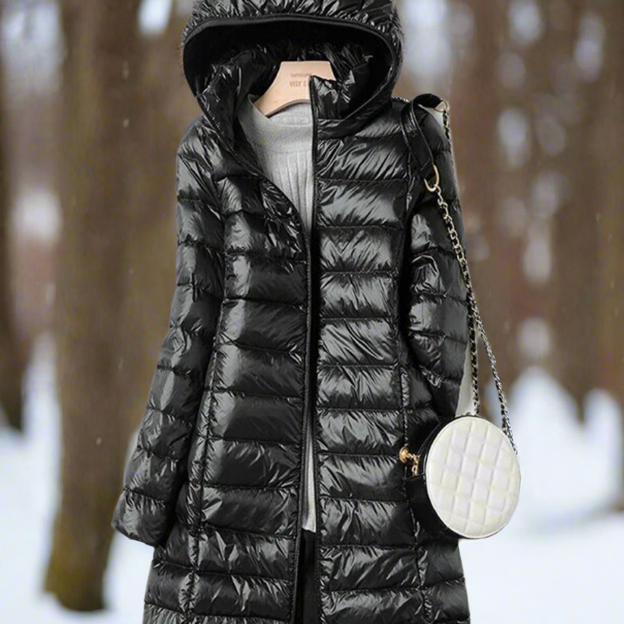 Women’s Long Padded Jacket – Regular Fit – Water-Repellent – Hooded Quilted Coat