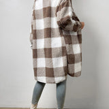 Women's plaid jacket with plush collar and buttons