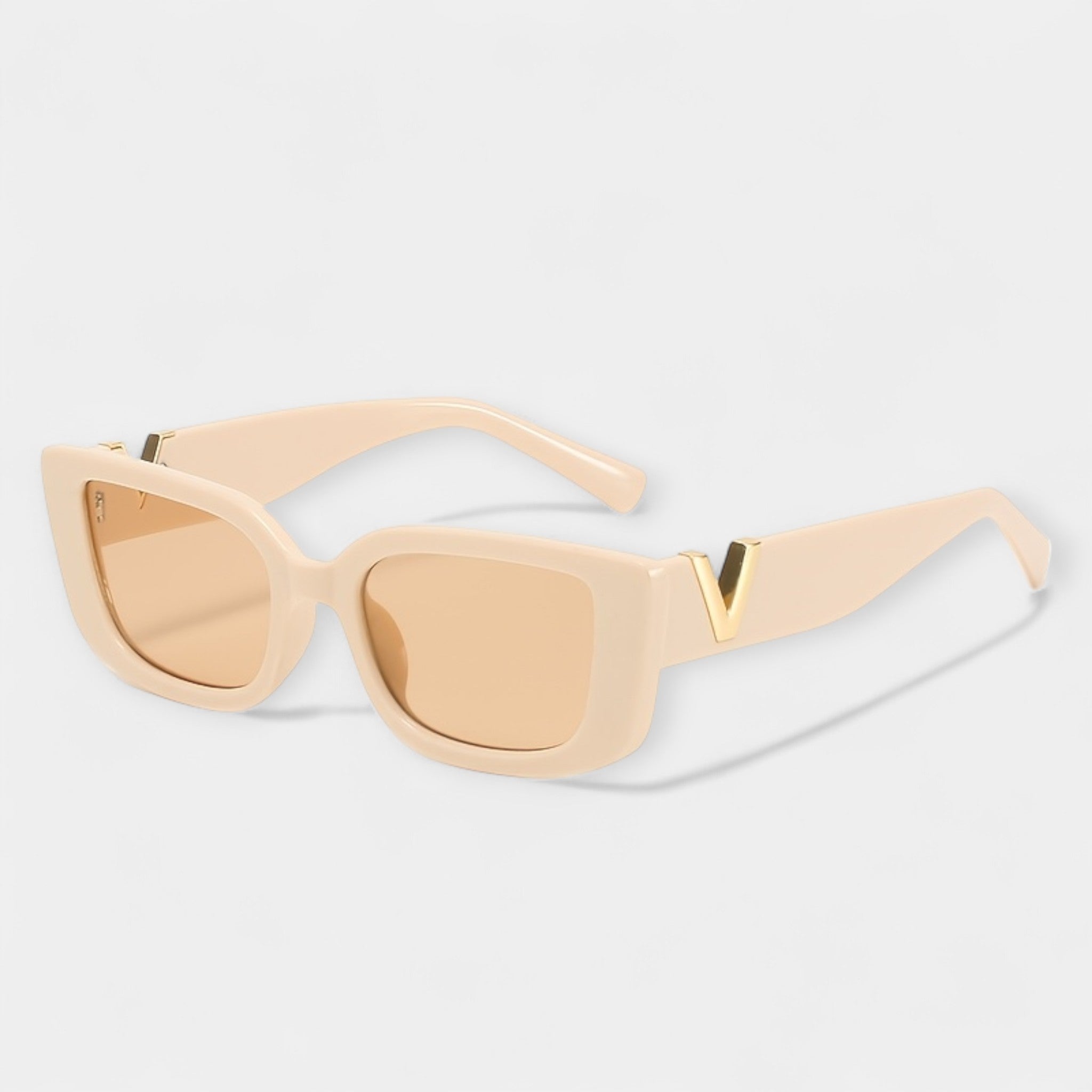Retro Square Glasses Black Frame Gold V Detail Collection