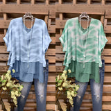 Women’s Blouse – Loose Fit – Layered Design – V-Neck – Short Sleeve – Breathable Blend