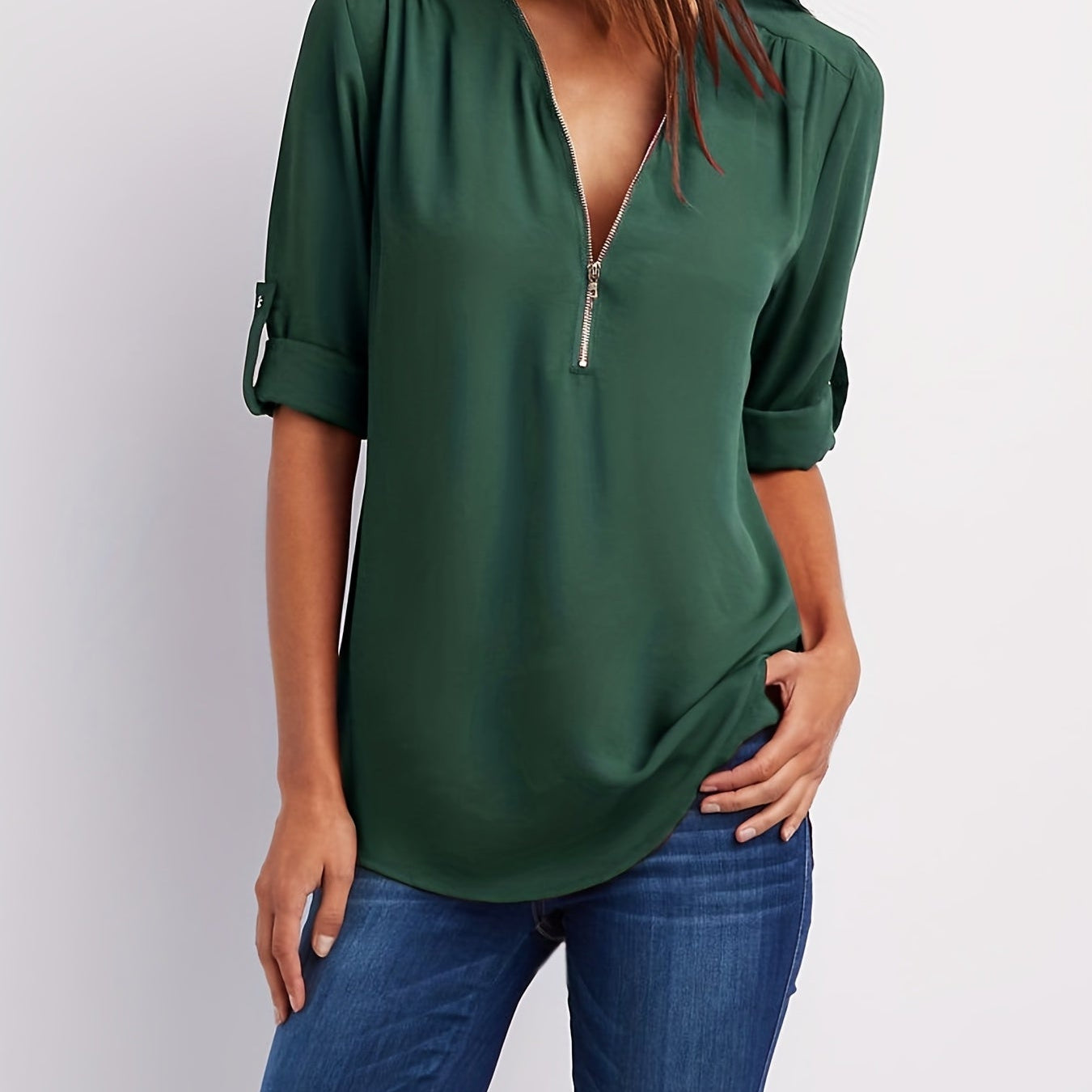 Half zip-front formal blouse for women