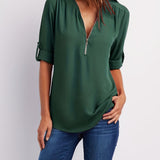 Half zip-front formal blouse for women