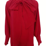 Tie-neck blouse with puff sleeves for women