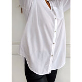 Women’s Blouse – Relaxed Fit – Sequin Placket – Roll Tab Sleeves – Breathable Blend