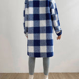 Women's plaid jacket with plush collar and buttons