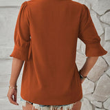 Women's Notched Neck Half Sleeve Blouse - Lightweight Casual Top