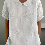 Women’s Blouse – Relaxed Fit – Short Sleeve – Floral Embossed – Breathable Blend