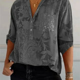 Women’s Tunic Blouse – Relaxed Fit – Long Sleeve – Floral Print – Luxury Fabric