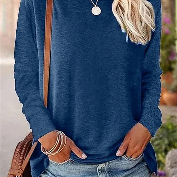 Women’s Blouse – Soft Knit – Relaxed Fit – Long Sleeve – Crew Neck Casual Wear