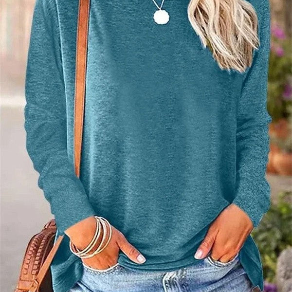 Women’s Blouse – Soft Knit – Relaxed Fit – Long Sleeve – Crew Neck Casual Wear