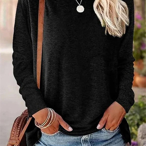 Women’s Blouse – Soft Knit – Relaxed Fit – Long Sleeve – Crew Neck Casual Wear
