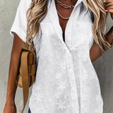 Women’s Blouse – Relaxed Fit – Short Sleeve – Lace Detail – Button Down – Breathable Blend
