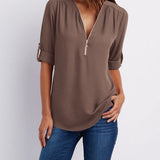 Half zip-front formal blouse for women