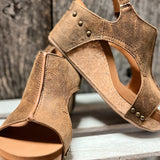 Women’s Sandals – Ergonomic Fit – Open Toe – Cork Footbed – Cut-Out Design – Stud Detail